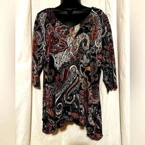 Dress Barn Woman‎ Embellished Tunic Length Top 3/4 Sleeve Womens Sz L EUC